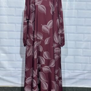 Printed Leaf Abaya with Elastic Bazu